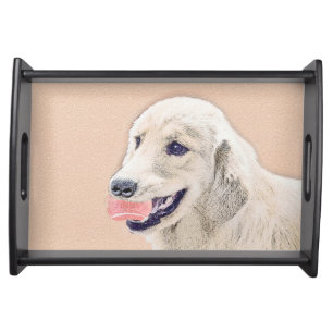 Golden Retriever with Tennis Ball Painting Dog Art Serving Tray