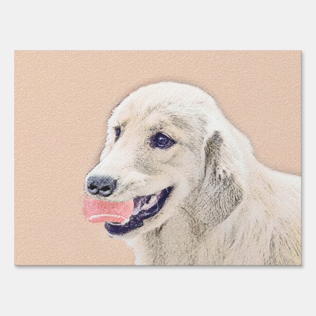 Golden Retriever with Tennis Ball Painting Dog Art Sign (Front)