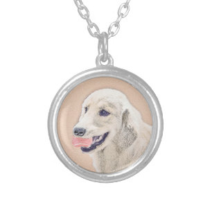 Golden Retriever with Tennis Ball Painting Dog Art Silver Plated Necklace
