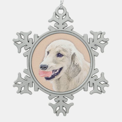 Golden Retriever with Tennis Ball Painting Dog Art Snowflake Pewter Christmas Ornament