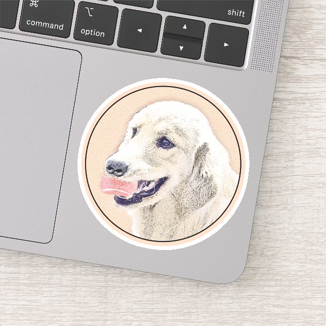 Golden Retriever with Tennis Ball Painting Dog Art Sticker (Detail)