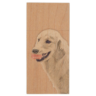 Golden Retriever with Tennis Ball Painting Dog Art Wood Flash Drive
