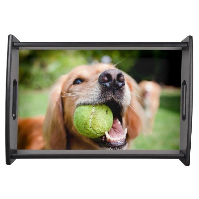Golden Retriever With Tennis Ball Serving Tray (Front)