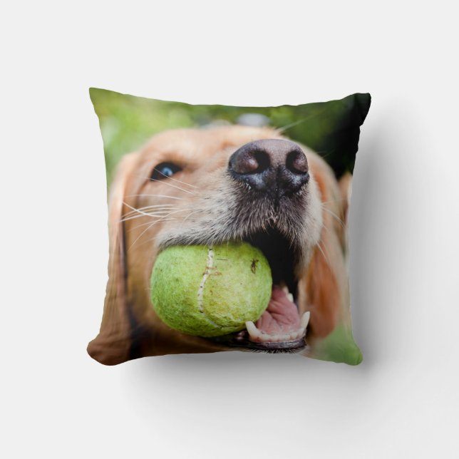 Golden Retriever With Tennis Ball Throw Pillow (Front)