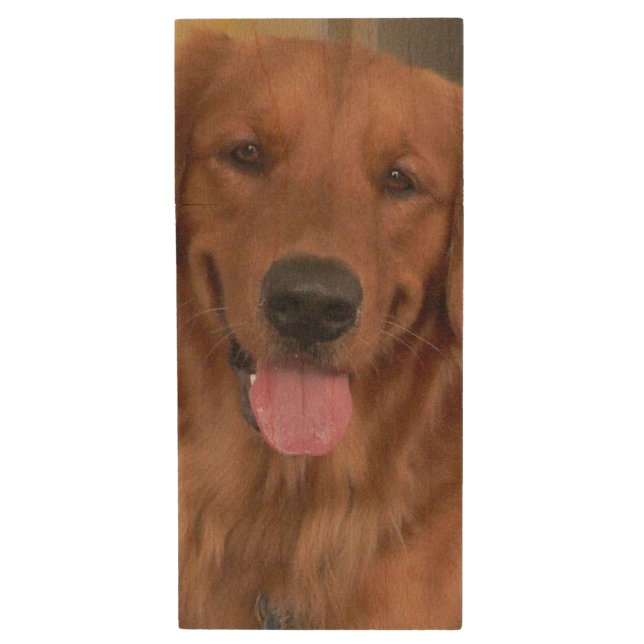 Golden Retriever Wood USB Flash Drive (Front Vertical)