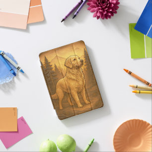 Golden Retriever Wooden Carving Style Print iPad Mini Cover