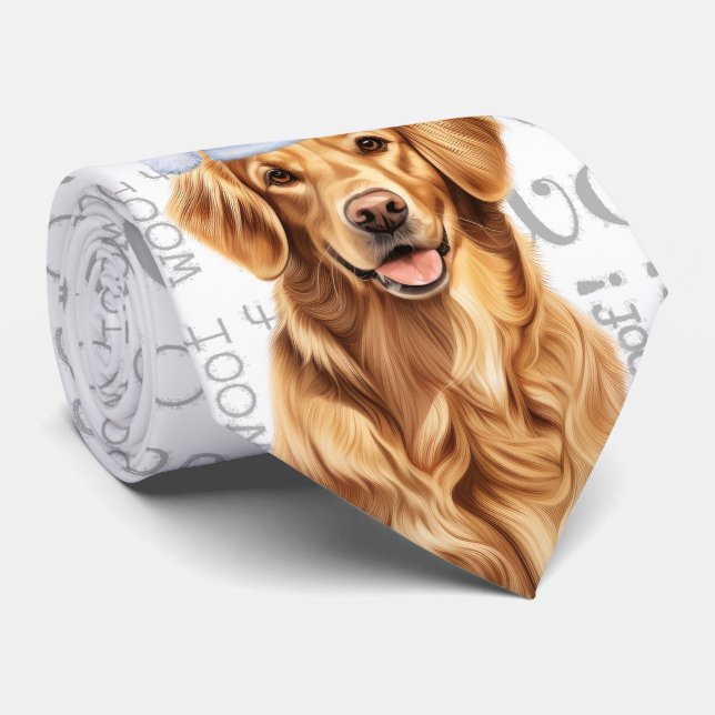 Golden Retriever Woof Christmas Dog Lover Neck Tie (Rolled)