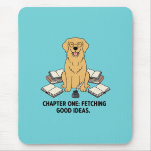 Golden Retriever Writer Book Lover Ink Aqua Blue Mouse Pad