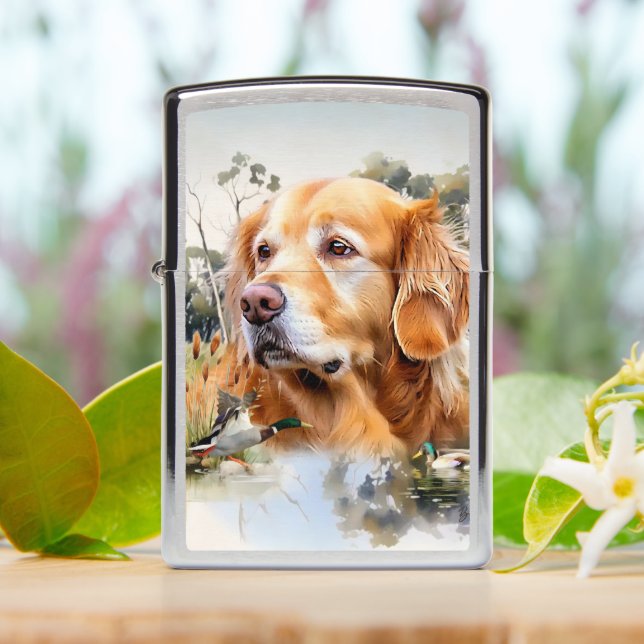 Golden Retriever Zippo Lighter (On Table)