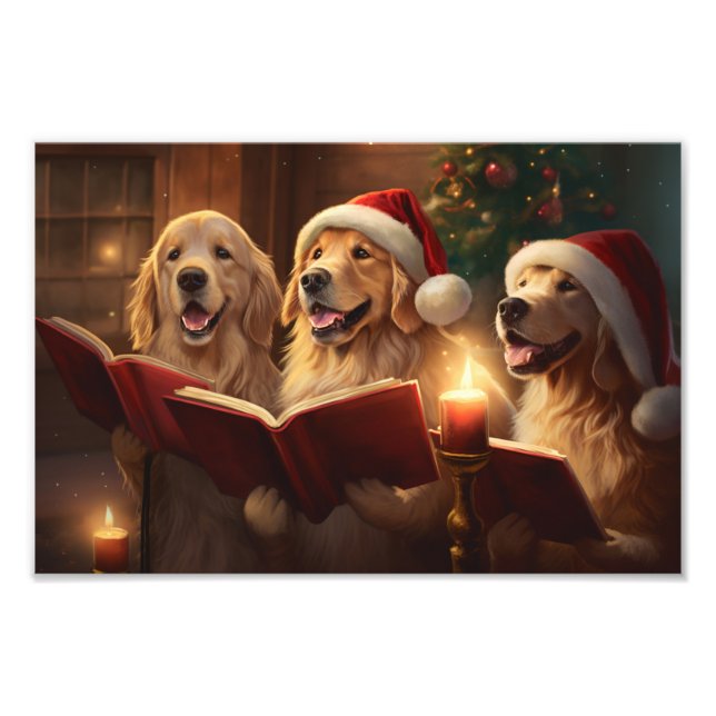 Golden Retrievers Christmas Caroling Holiday Photo Print (Front)