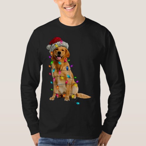 Golden Retrievers Christmas Lights Hat Santa Dog L T_Shirt