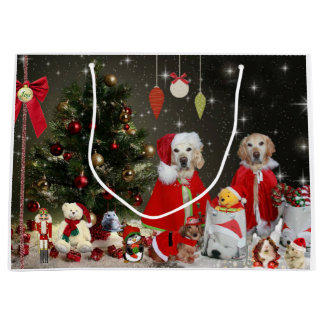 Golden Retriever's & Dachshund in Xmas attire Large Gift Bag