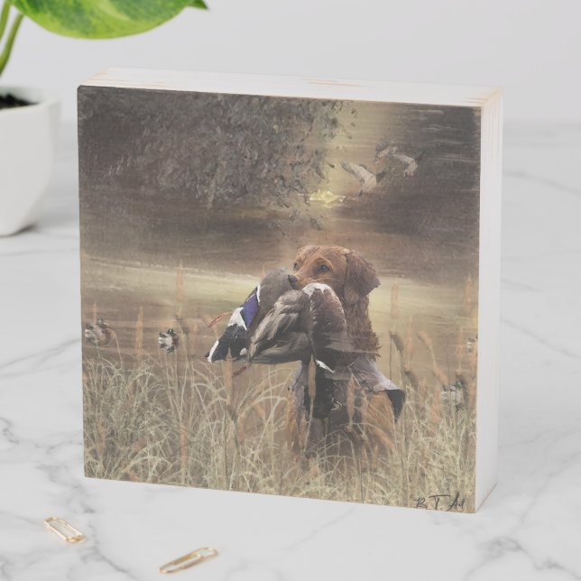 Golden Retrievers , duck hunting Tapestry Poster C Wooden Box Sign (In Situ Horizontal)