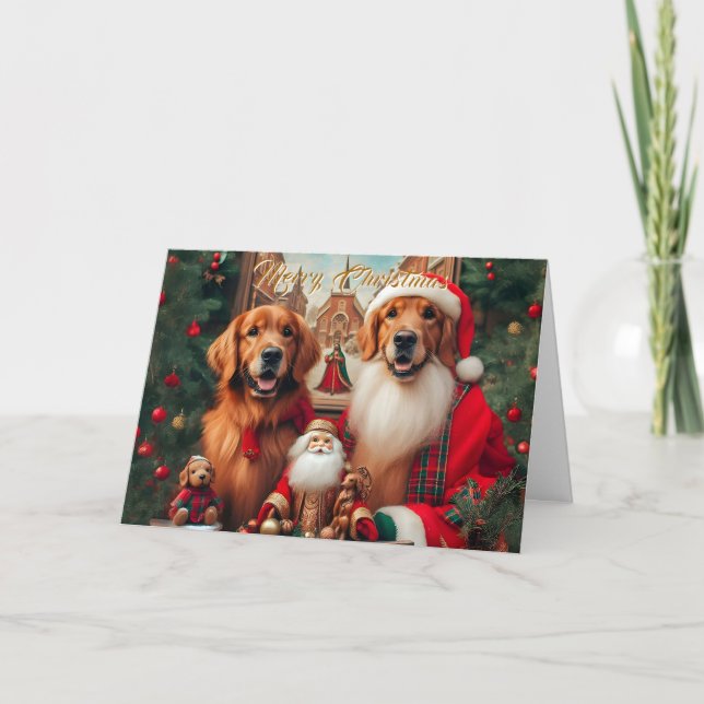 Golden Retrievers Elegant Christmas Card (Front)