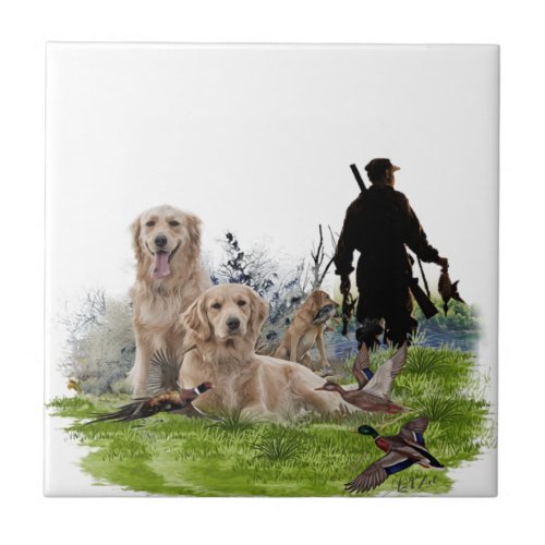  Golden Retrievers _ Excellent hunting dogs   Ceramic Tile