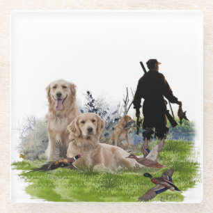  Golden Retrievers - Excellent hunting dogs    Glass Coaster