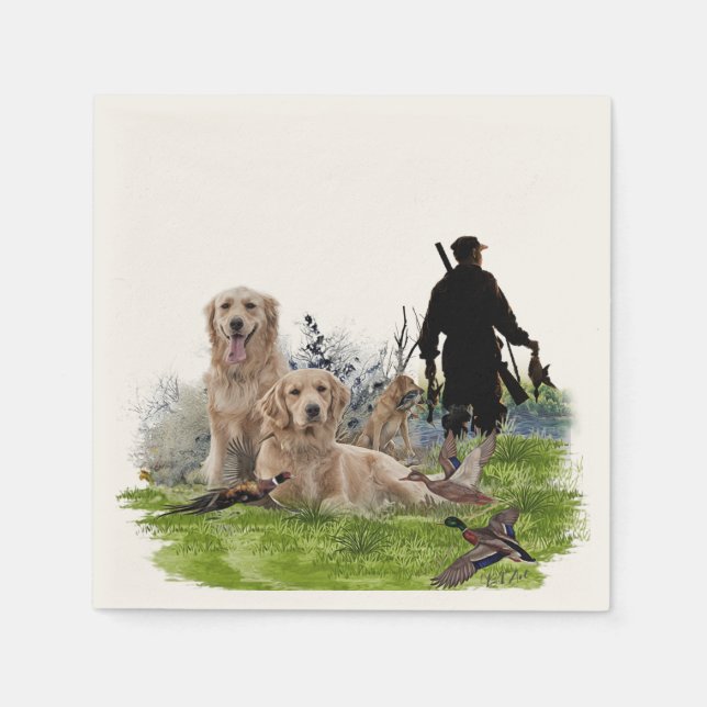  Golden Retrievers - Excellent hunting dogs    Napkins (Front)