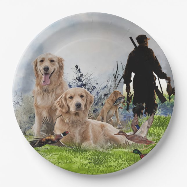  Golden Retrievers - Excellent hunting dogs   Paper Plates (Front)