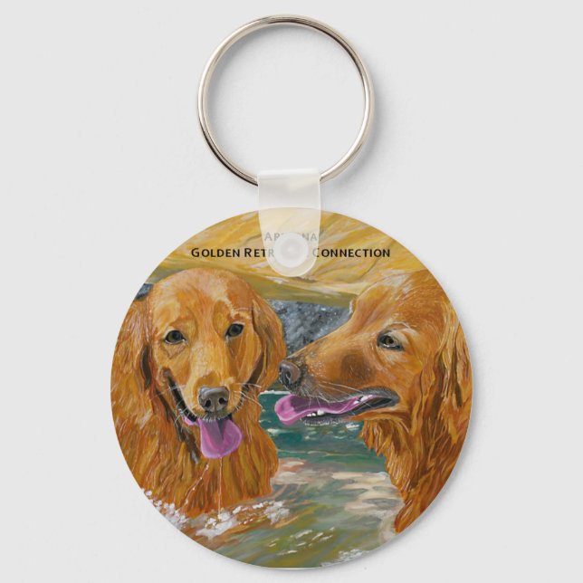 Golden Retrievers Frolic Keychain (Front)