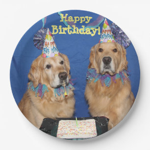 Golden Retrievers Happy Birthday Cake Paper Plates