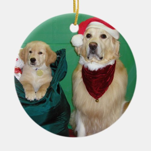 Golden Retrievers Have Christmas in the Bag Ceramic Ornament