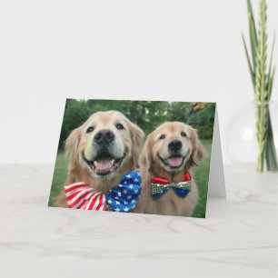 Golden Retrievers in Bow Ties Independence Day Card