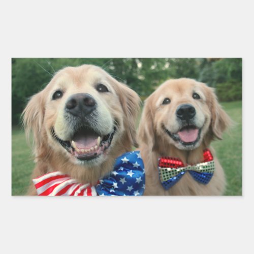 Golden Retrievers in Bow Ties Independence Day Rectangular Sticker