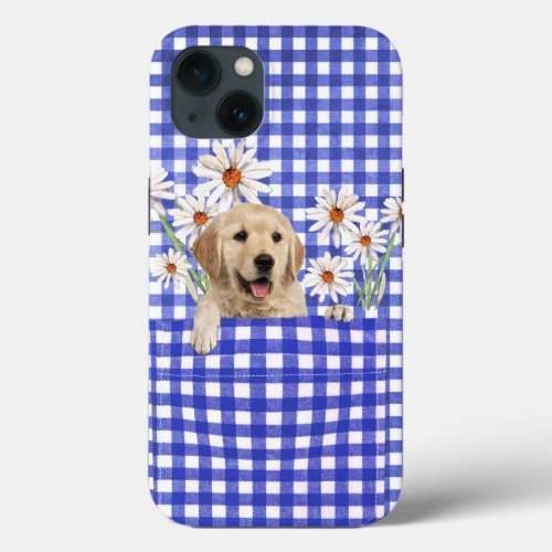 Golden Retrievers In Gingham Pocket iPhone 13 Case