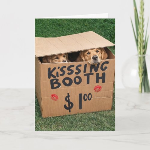 Golden Retrievers In Kissing Box Card