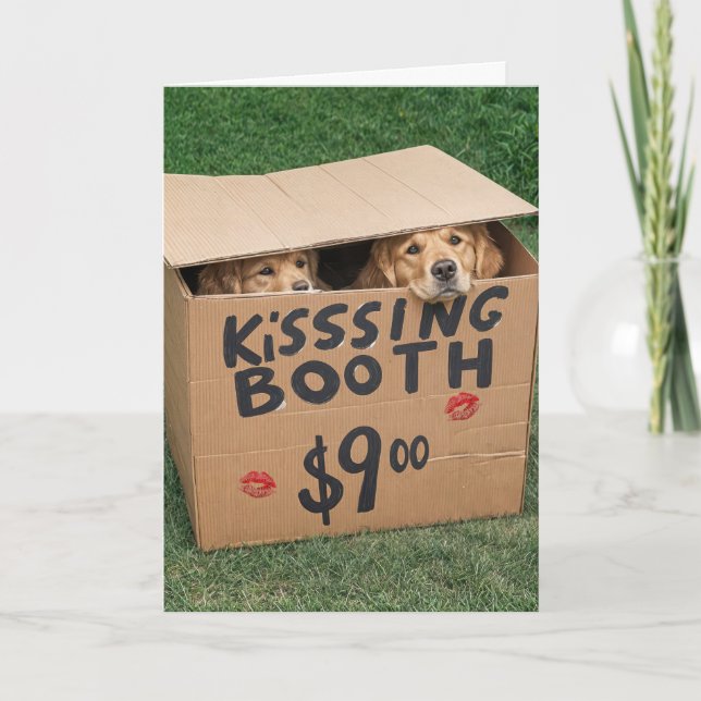 Golden Retrievers In Kissing Box Card (Front)