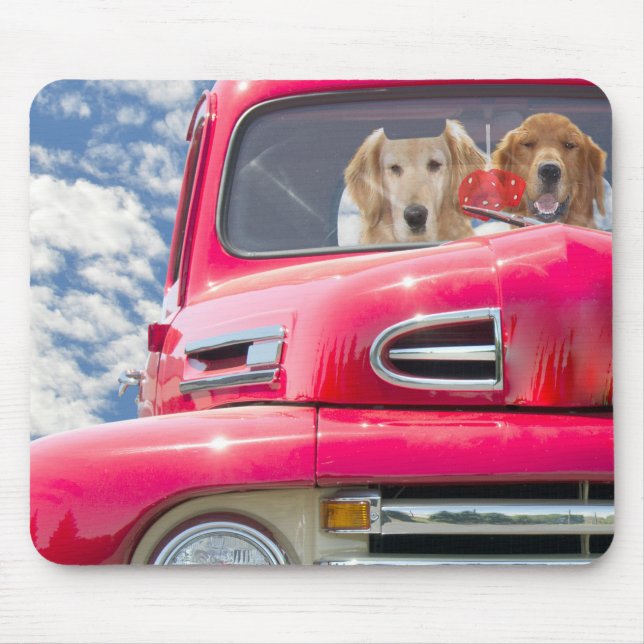 Golden Retrievers in Retro Truck Mouse Pad (Front)