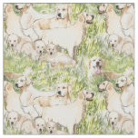 Golden Retrievers in the grass Cotton fabric