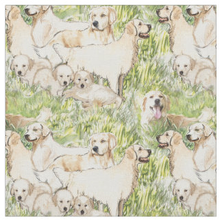Golden Retrievers in the grass Cotton fabric