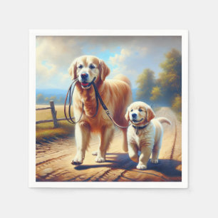 Golden Retrievers Out For A Walk Napkins