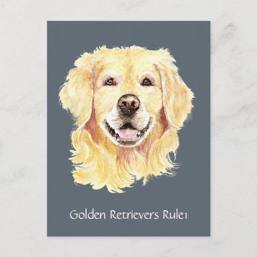 Golden Retrievers Rule Watercolor Dog Pet Animal Postcard