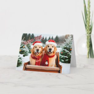 Golden Retrievers Sleigh Ride Christmas Card