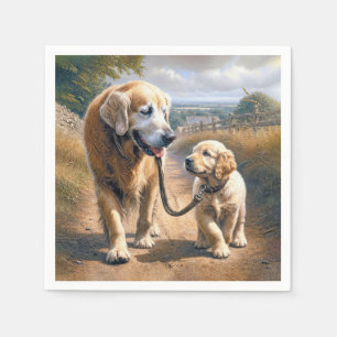 Golden Retrievers Walking on a Country Road Napkins