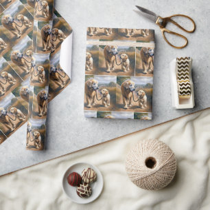Golden Retrievers Walking on a Country Road Wrapping Paper