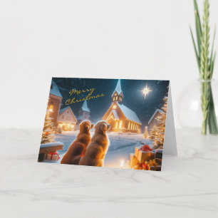 Golden Retrievers Watching Christmas Star Card