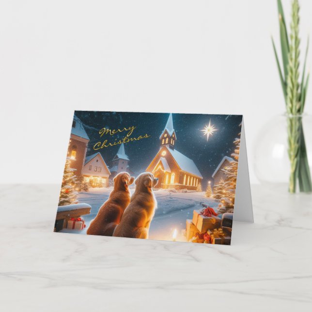 Golden Retrievers Watching Christmas Star Card (Front)