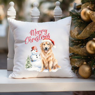 GOLDEN RETRIVER DOG SANTA HAT MERRY CHRISTMAS THROW PILLOW