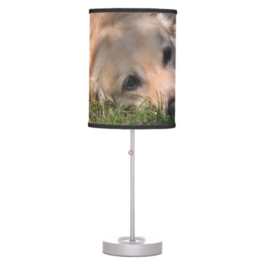 Golden Retriver Resting in the Grass Photo Table Lamp (Front)