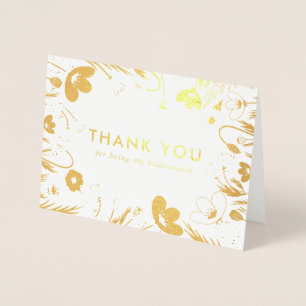 Golden Retro Poppies  Bridesmaid Thank You Foil Card