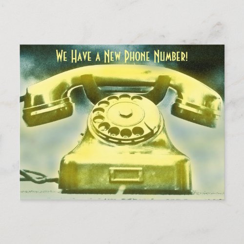 Golden Retro Telephone New Phone Number Announcement Postcard