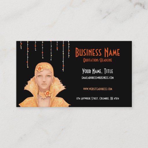 Customizable Golden Retro Woman w/Drops Business Cards