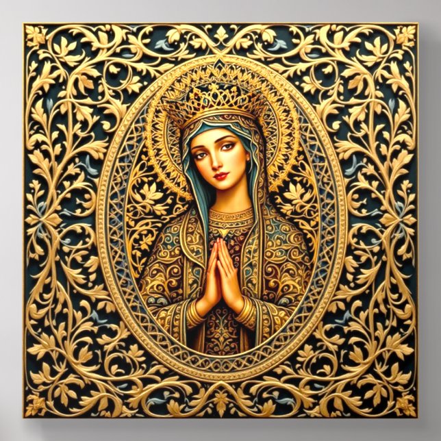 Golden Reverence Virgin Mary Acrylic Photo Tile (Front Set)