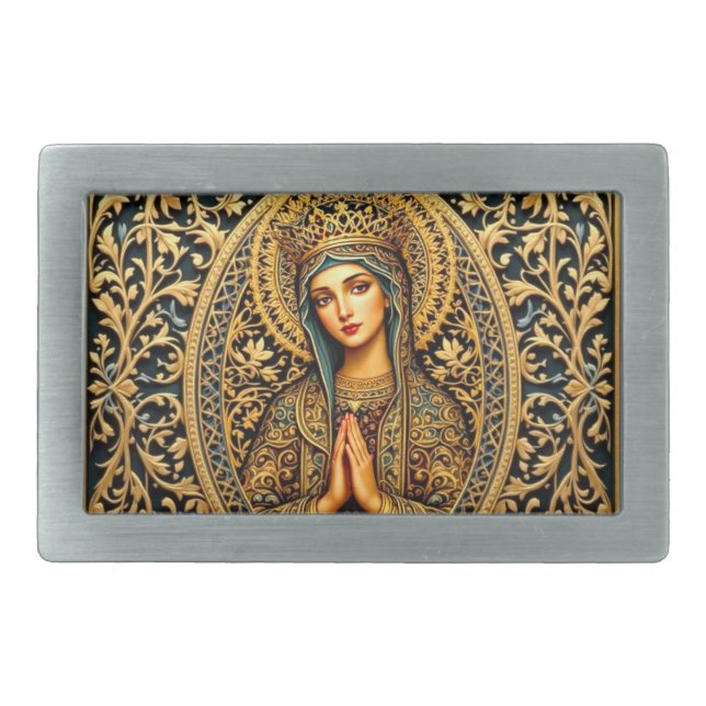 Golden Reverence Virgin Mary Belt Buckle (Front)