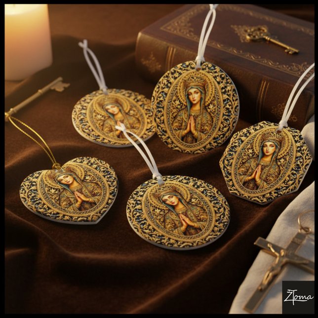 Golden Reverence Virgin Mary Ceramic Ornament (Creator Uploaded)