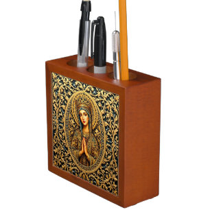 Golden Reverence Virgin Mary Desk Organizer