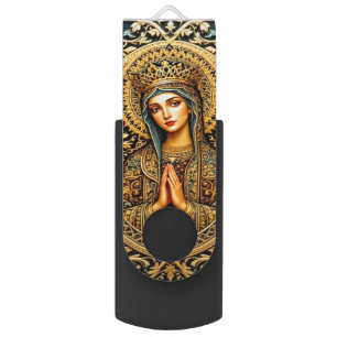 Golden Reverence Virgin Mary Flash Drive